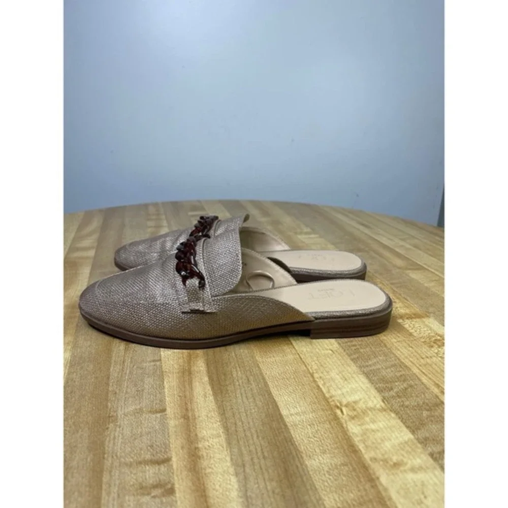 LOFT  Woven Chain Mule Slides‎ Womens 7 Tan Bronze Metallic Chain Detail